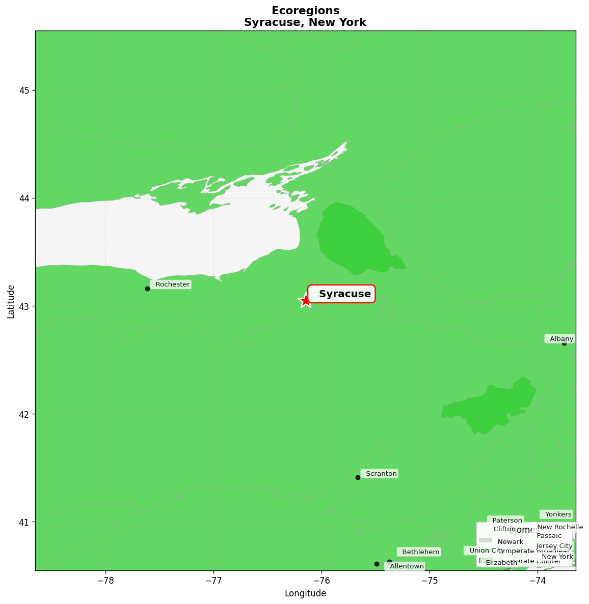 Eastern Great Lakes lowland forests Ecoregion Map for Syracuse, NY